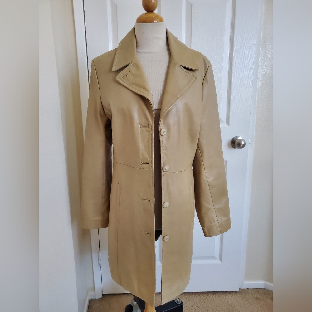 Vintage KYMO New York Classic Tan Leather Women's Coat Small